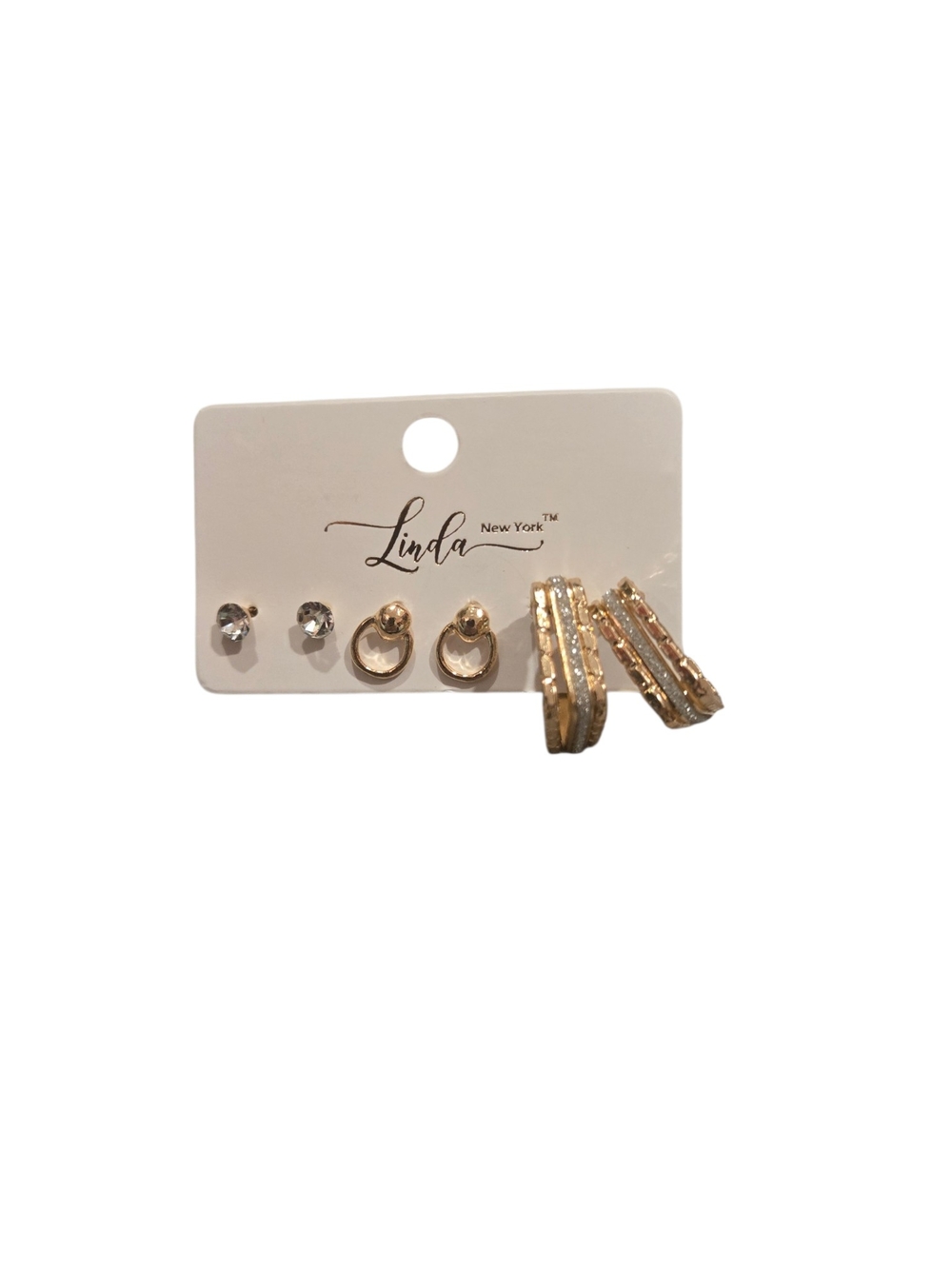 Gold and Clear Stud & Hoop Earring Set
